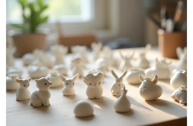 Muestra de adornos delicados hechos de porcelana fría, listos para ser creados