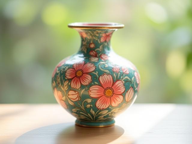 Florero decorativo pintado a mano con motivos florales, hecho por Ana Sofía.