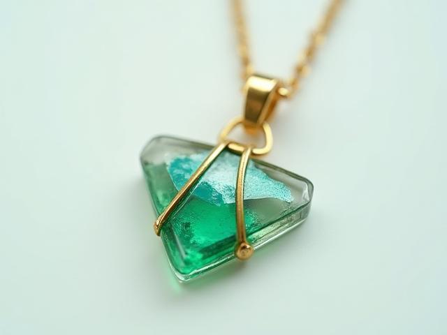 Collar artesanal con colgante geométrico de resina y pigmentos metálicos, hecho por Ricardo P.